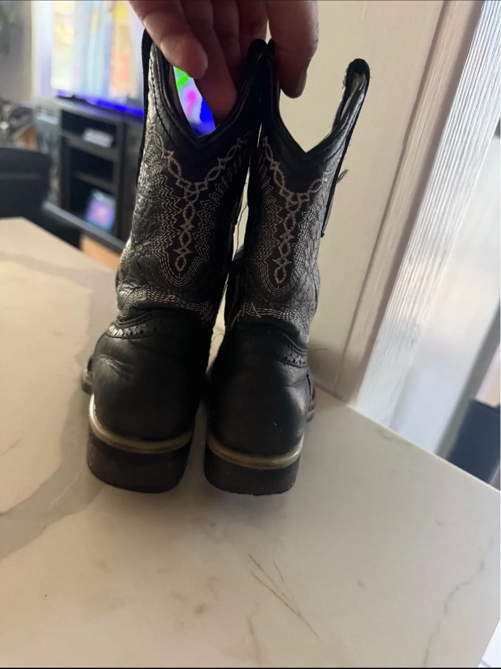 Kids Black Western Cowboy Boots with Decorative Stitching